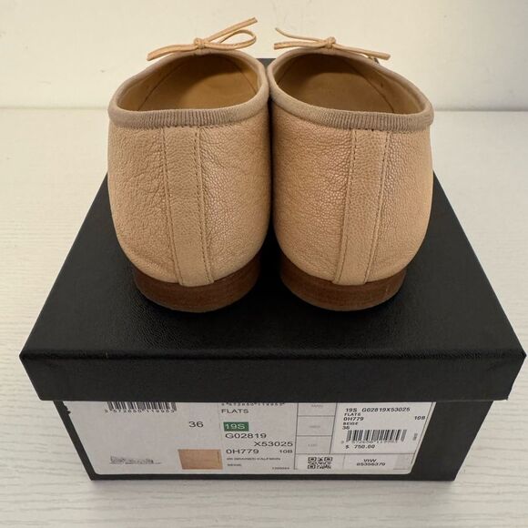 Chanel Pebbled Leather Tan Beige CC Classic Ballet Flats EU 36 US 6 Authentic - Picture 6 of 11